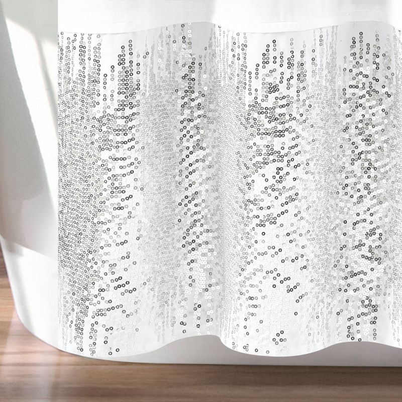 70"x72" Shimmer Sequins Solid Shower Curtain Silver - Lush Décor