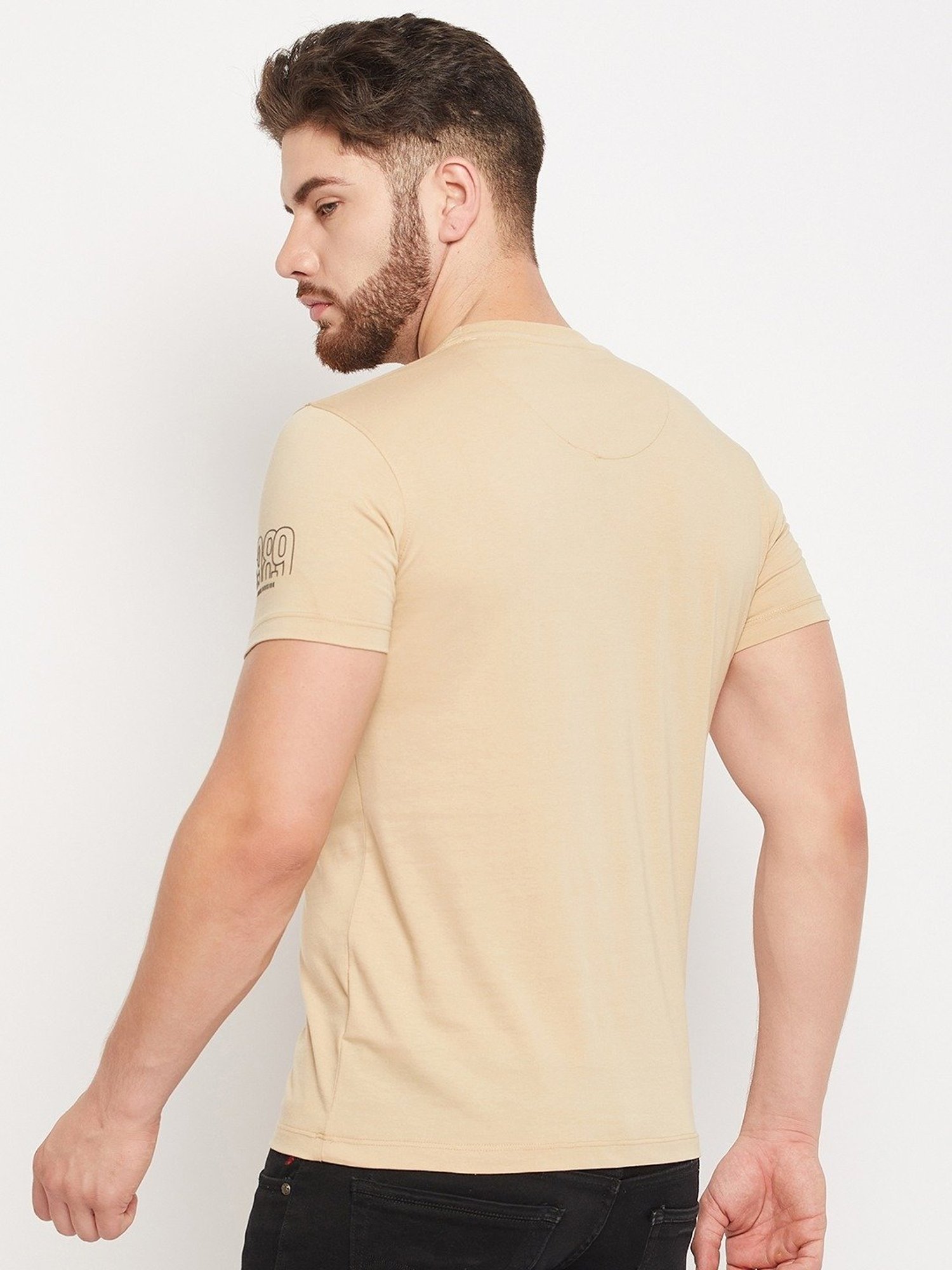 Cantabil Beige Regular Fit Printed T-Shirt