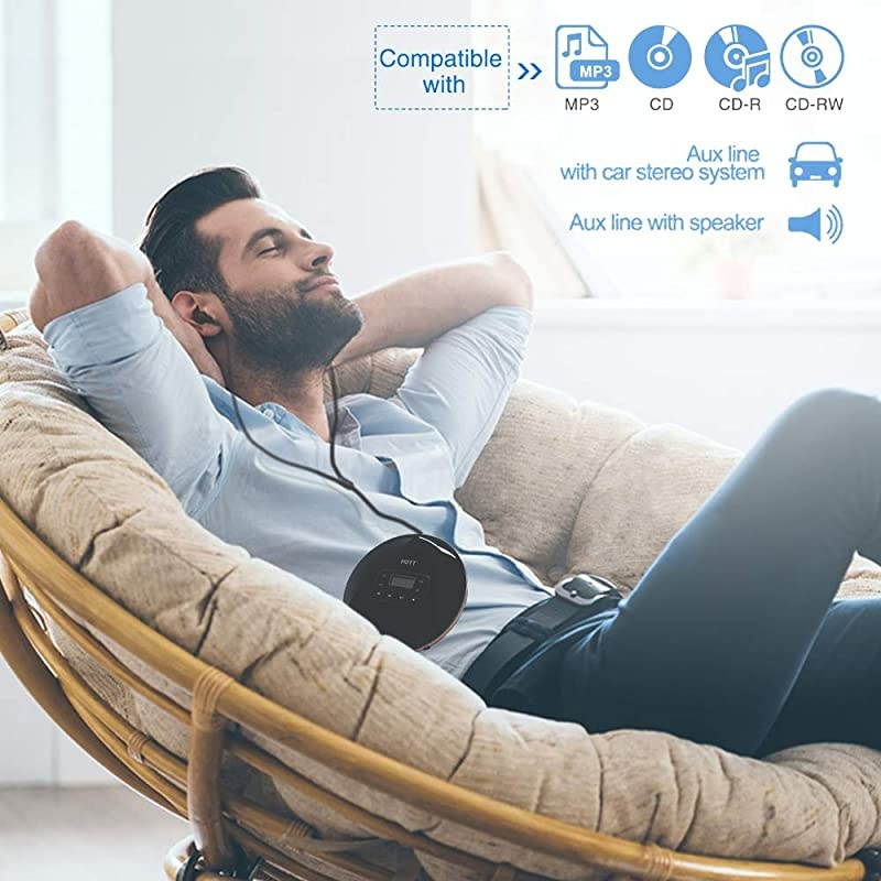 CD611 Portable CD Player Personal Compact CD Player with LCD Display AntiSkipAntiShock Walkman Small Music CD Player with Headphones USB Cable for Car Home Travel Black