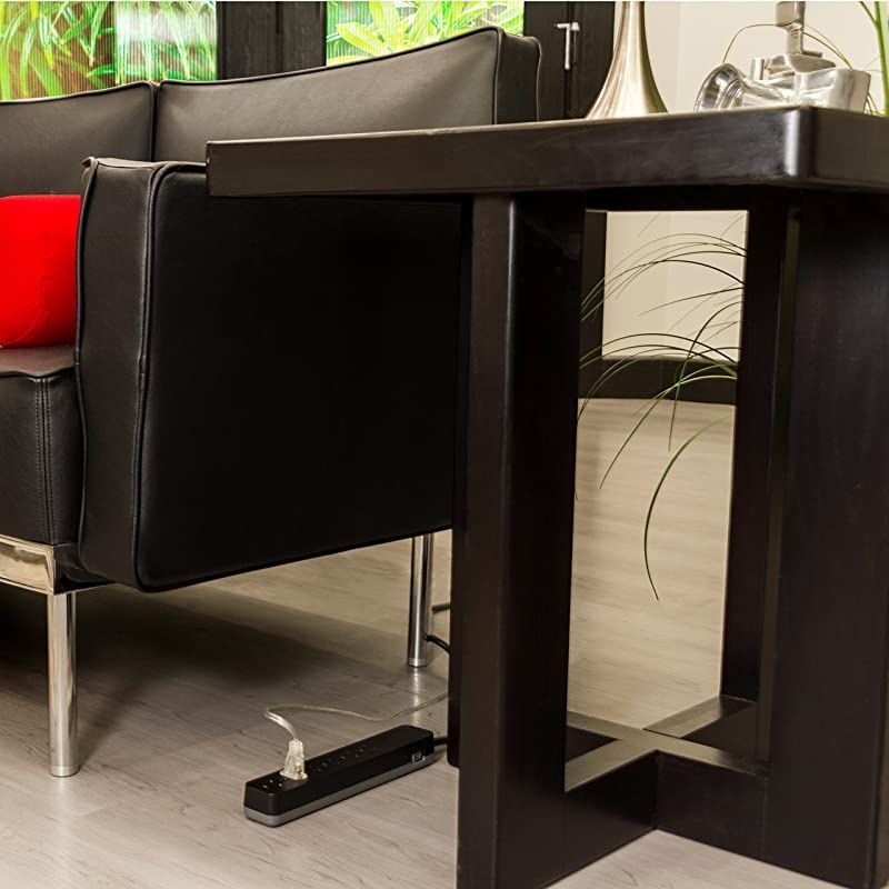 Power Strip Sur Protector, 6 Outlets, Flat Plug, Extra Long Power Cord, 8ft, Wall Mount, Black, 37052