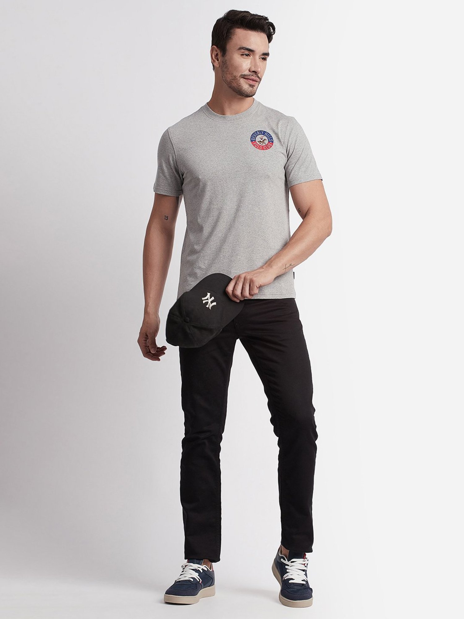 Beverly Hills Polo Club Grey Melange Regular Fit Pure Cotton Crew T-Shirt