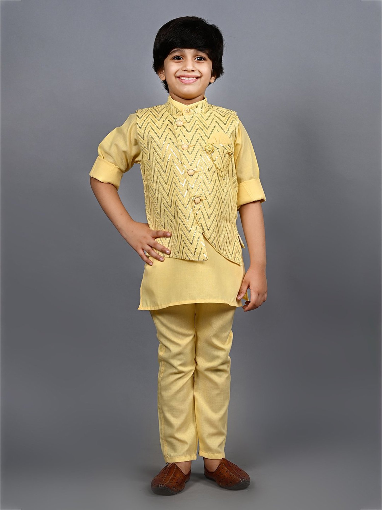 AJ Dezines Kids Black Embellished Full Sleeves Sherwani with Pants