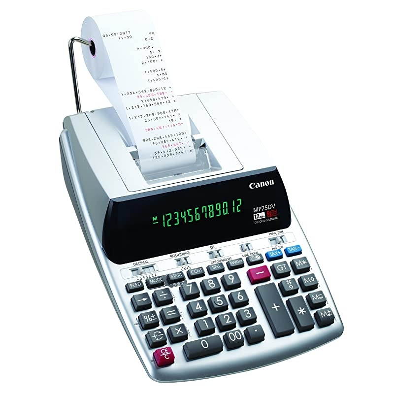 Office Products 2202C001  MP25DV-3 Desktop Printing Calculator with Currency Conversion, Clock & Calendar,BLACK/WHITE/SILVER