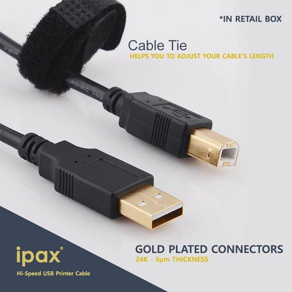 Ipax 25Ft Extra Long Gold Plated Hi-Speed Cable for Printer Scanner Copier with Ferrite Core [ 10ft Interface Plug + 15Ft USB Extension Cord ]