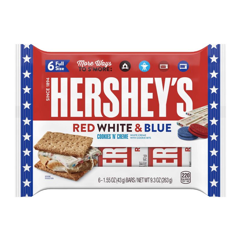 Hershey's Red, White & Blue Cookies 'n' Crème S'mores Candy Bars – 9.3oz/6ct