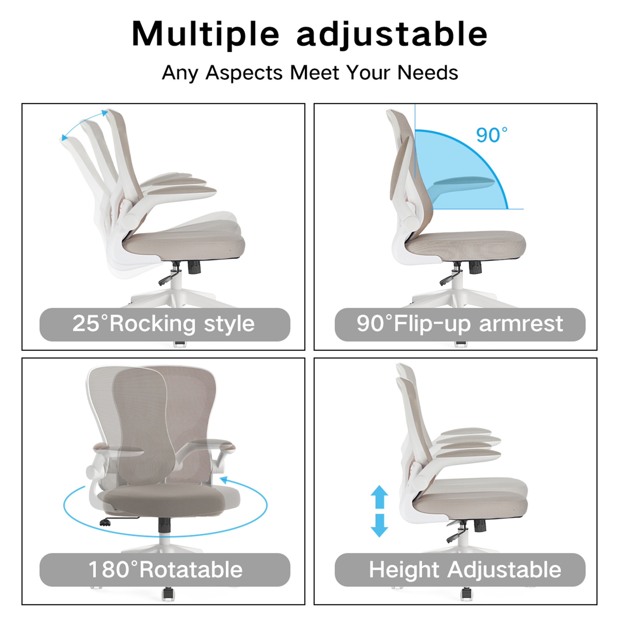 Hbada Office Chair, Ergonomic Desk Chair, Computer Mesh Chair with Lumbar Support and Flip-up Arms, Black