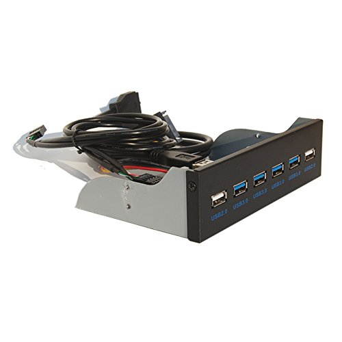 WERLEO USB 3.0 4-Ports + USB 2.0 2-Ports 5.25 inch Metal Front Panel USB Hub [ 20 Pin Connector & 2ft Adapter Cable]