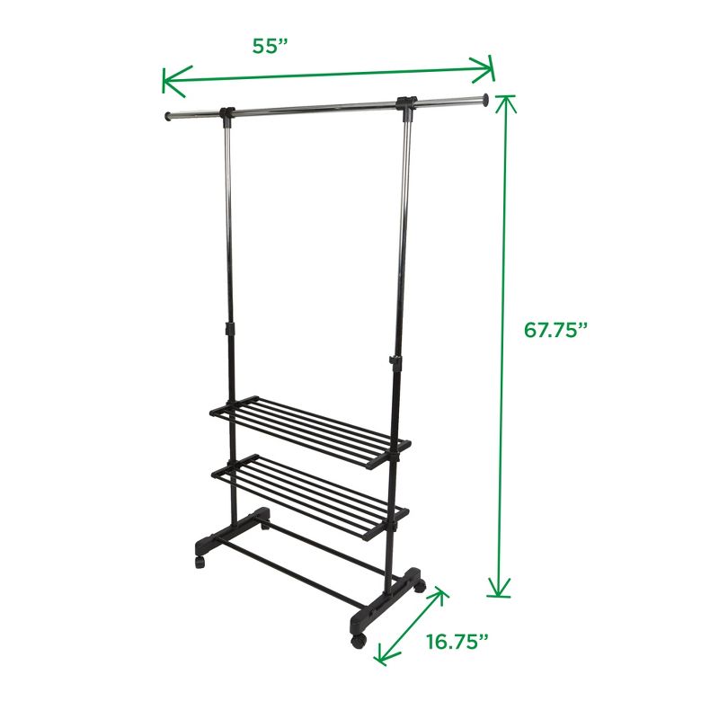 Mind Reader Garment Rack, 2-Shelf Clothing Rack, Stainless Steel