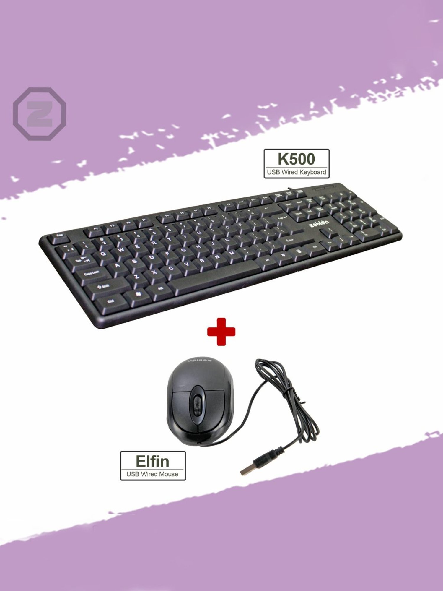 Zebion K500 Wired USB Desktop Keyboard & Elfin Mouse Combo (Black)
