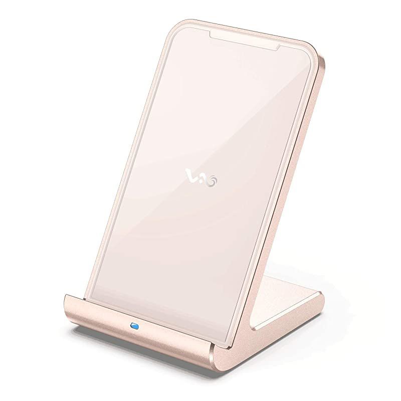 Wireless Charger Stand, Qi Certified Wireless Charging Station for 11 Pro Max/XS/X/XR/8 Plus, 10W for Galaxy S20 S10 S9 S8, Note10 Note9 and More, Aluminum Frame,USB C Charger - Golden