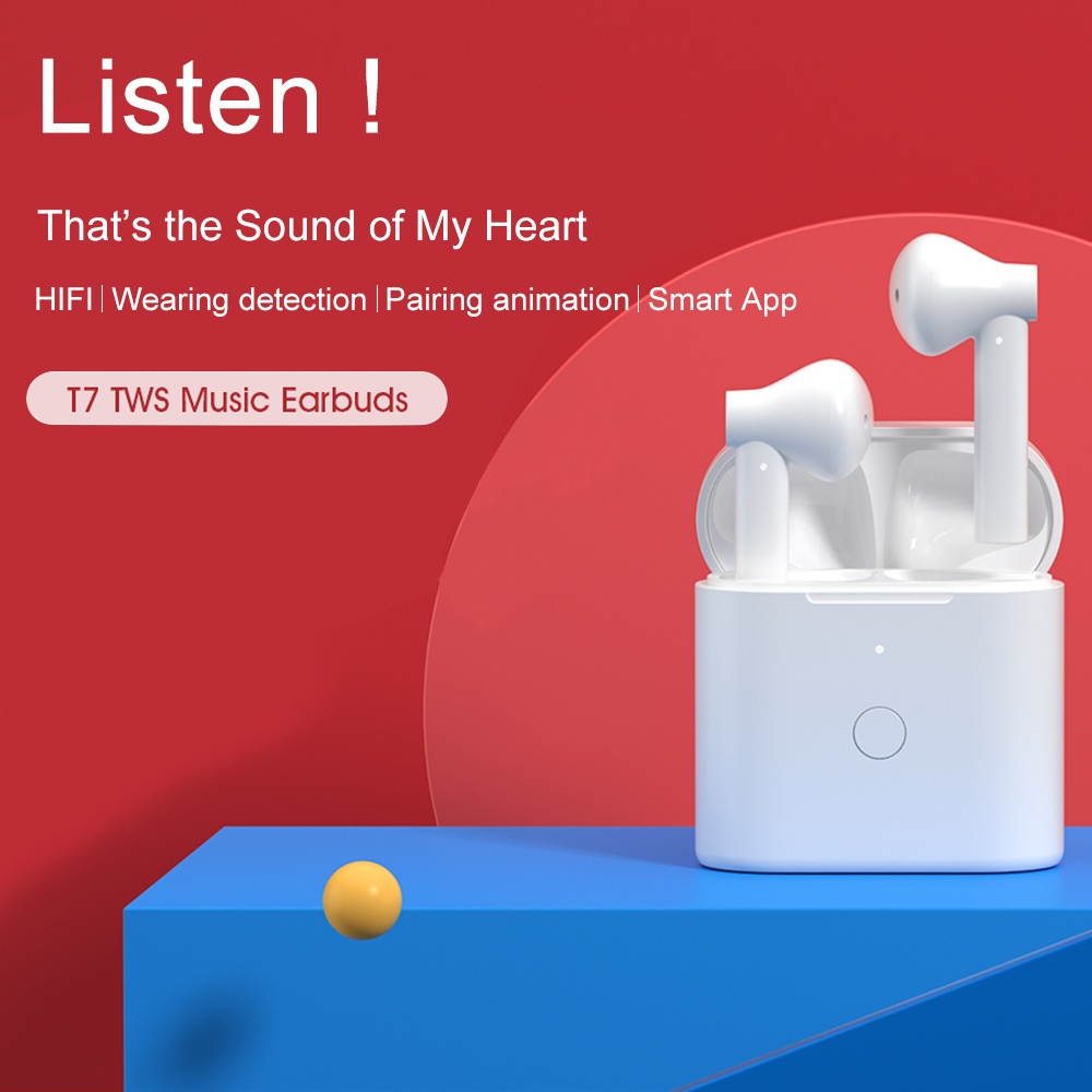 QCY T7 TWS Earbuds Bluetooth 5.1 True Wireless Headphones HiFi Stereo Music Earphones Twins Sports Headset ENC Noise Cancelling Touch Control with Mic Charging Box QCY Smart APP