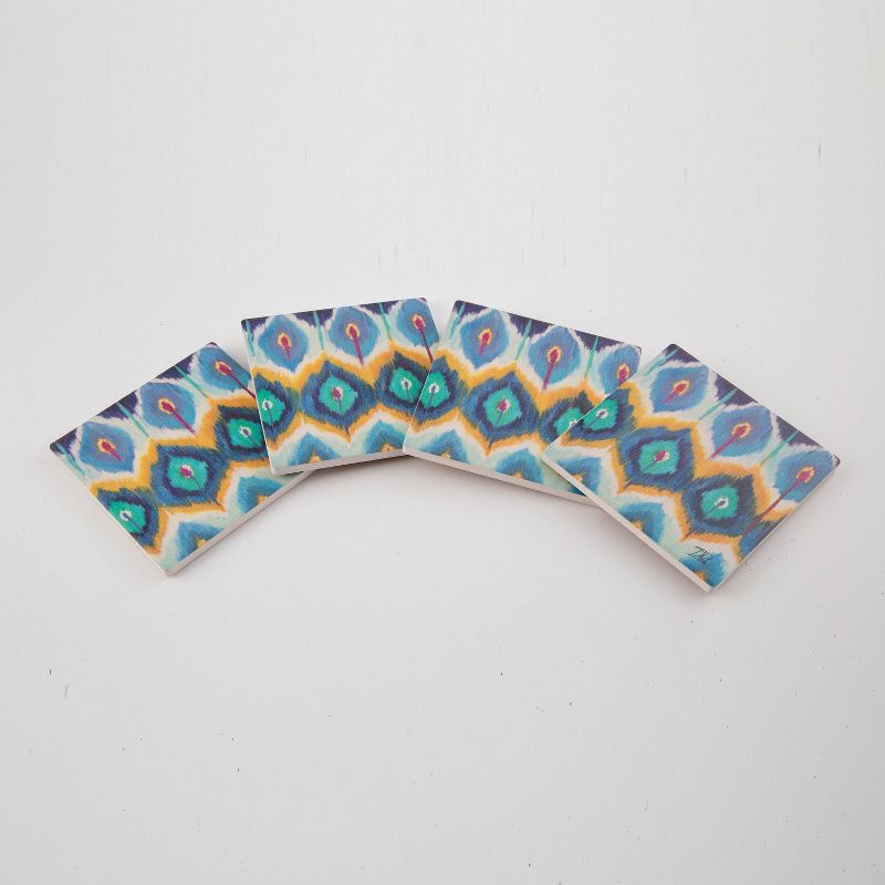 Thirstystone Peacock Ikat 4 Piece Occasions Coaster Set