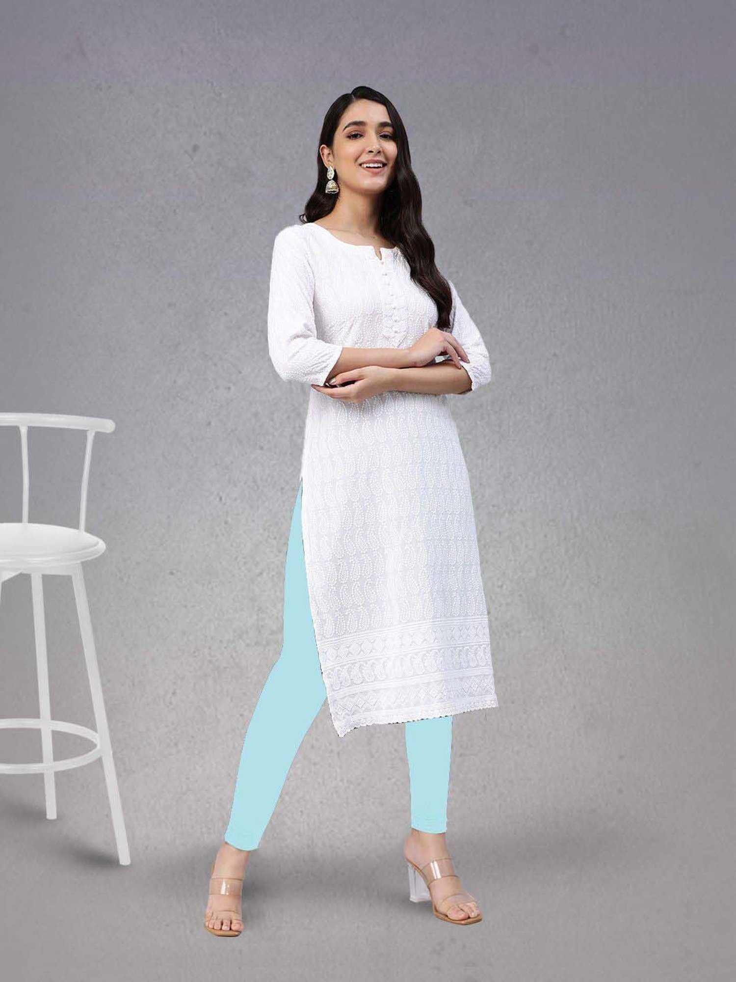 Lyra Pastel Blue Cotton Full Length Leggings