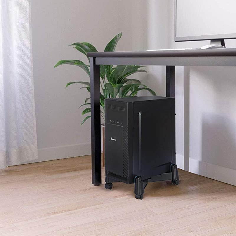 Mobile CPU Stand Desktop Computer Tower Holder Cart with Adjustable Width and 4 Caster Wheels Fits Most PC or Computer Cases Under Desk Black