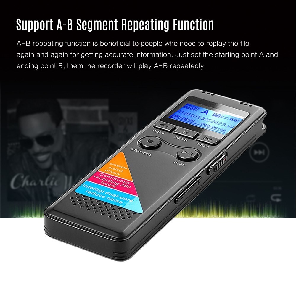 Professional Digital Voice Recorders High Definition Lossless Sound Quality Phone Recording Circulating A-B Repeating Noise Reduction Function 8GB Memory