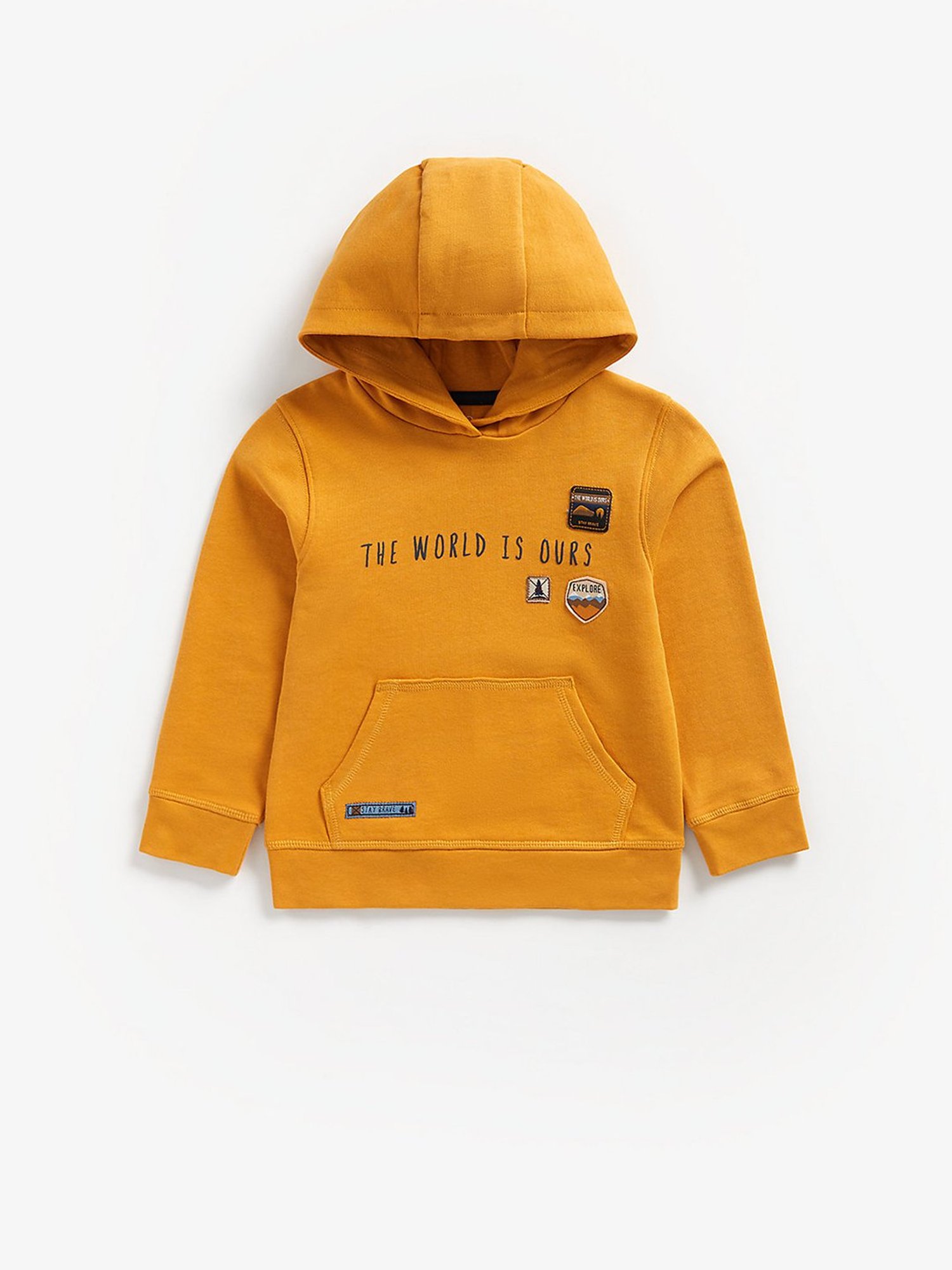 Mothercare Kids Mustard Applique Full Sleeves Hooded Sweatshirt