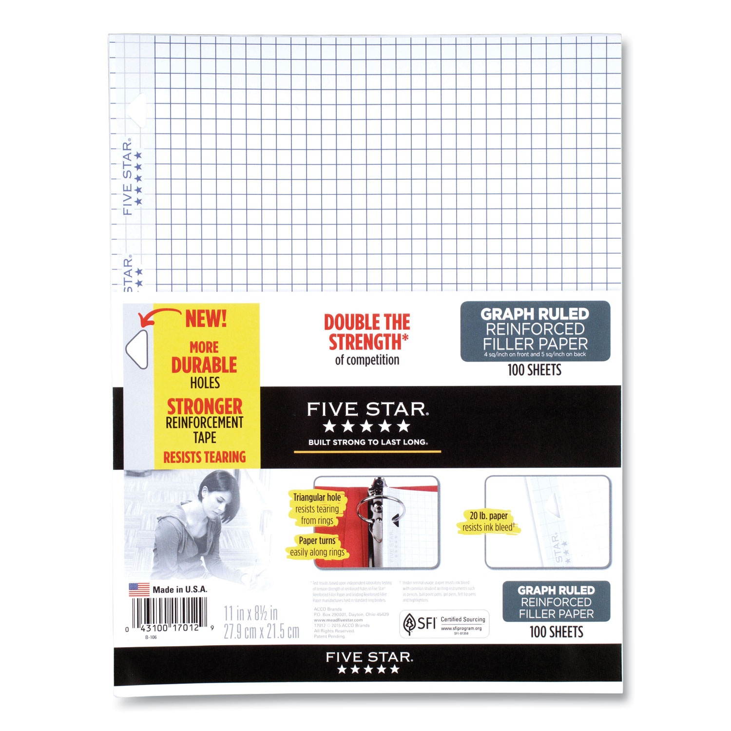 Five Star Reinforced Graph Filler Paper 100 Sheets - Paper