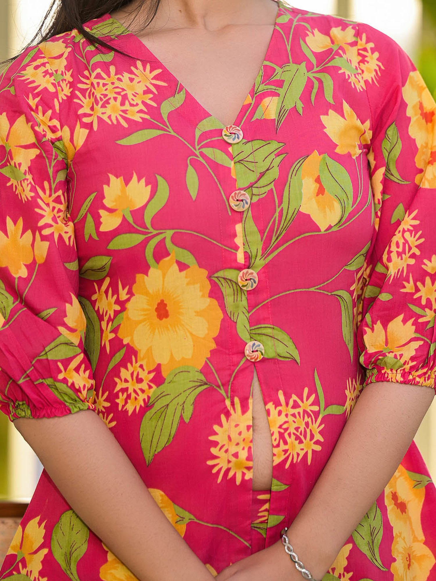 Yufta Pink Floral Print Tunic & Palazzo Set