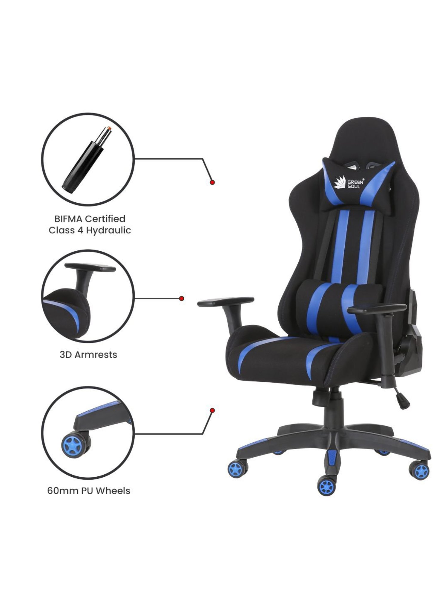 Green Soul Beast Black & Blue PU Leather Gaming Chair