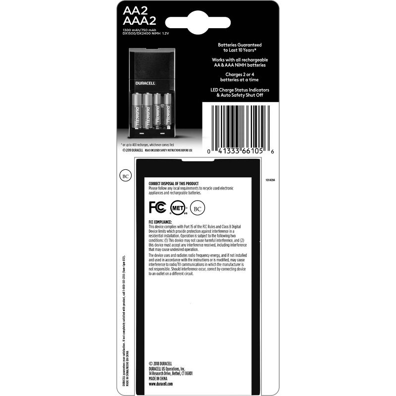 Duracell is4000 Battery Charger for NiMH AA/AAA Rechargeable Batteries - Includes 2 AA & 2 AAA Rechargeable Batteries
