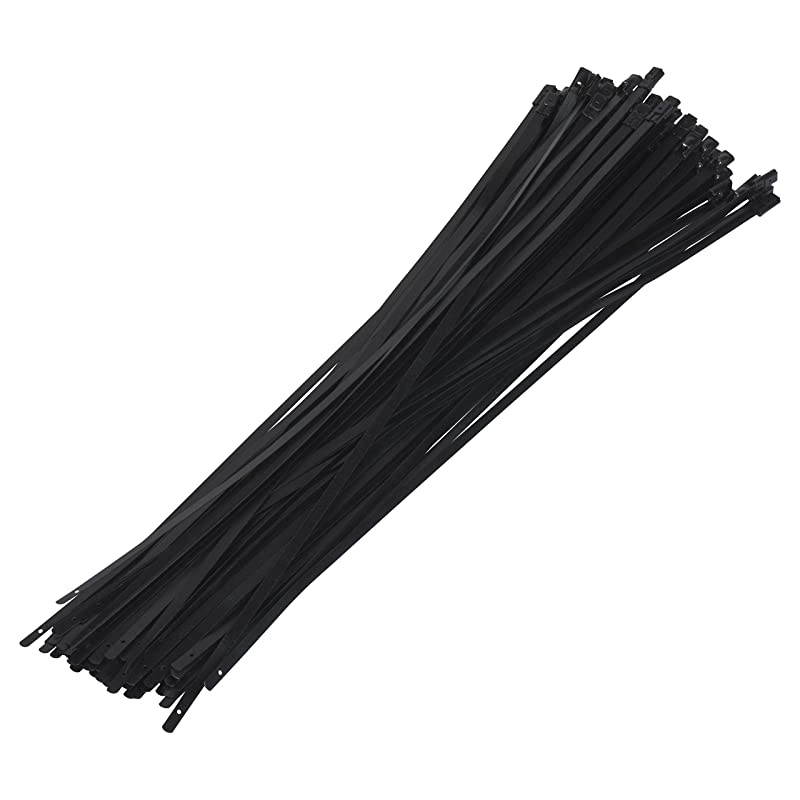 Supreme Black Polyester Coated 31Stainless Steel Cable Zip Ties 150 lb 100 Piece