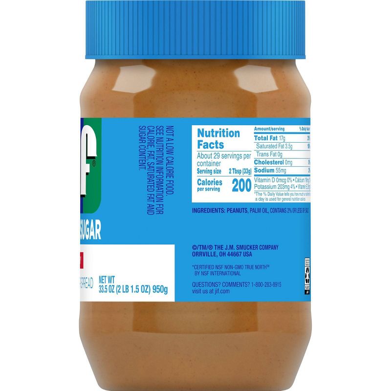 Jif No Added Sugar* Creamy Peanut Butter Spread - 33.5oz