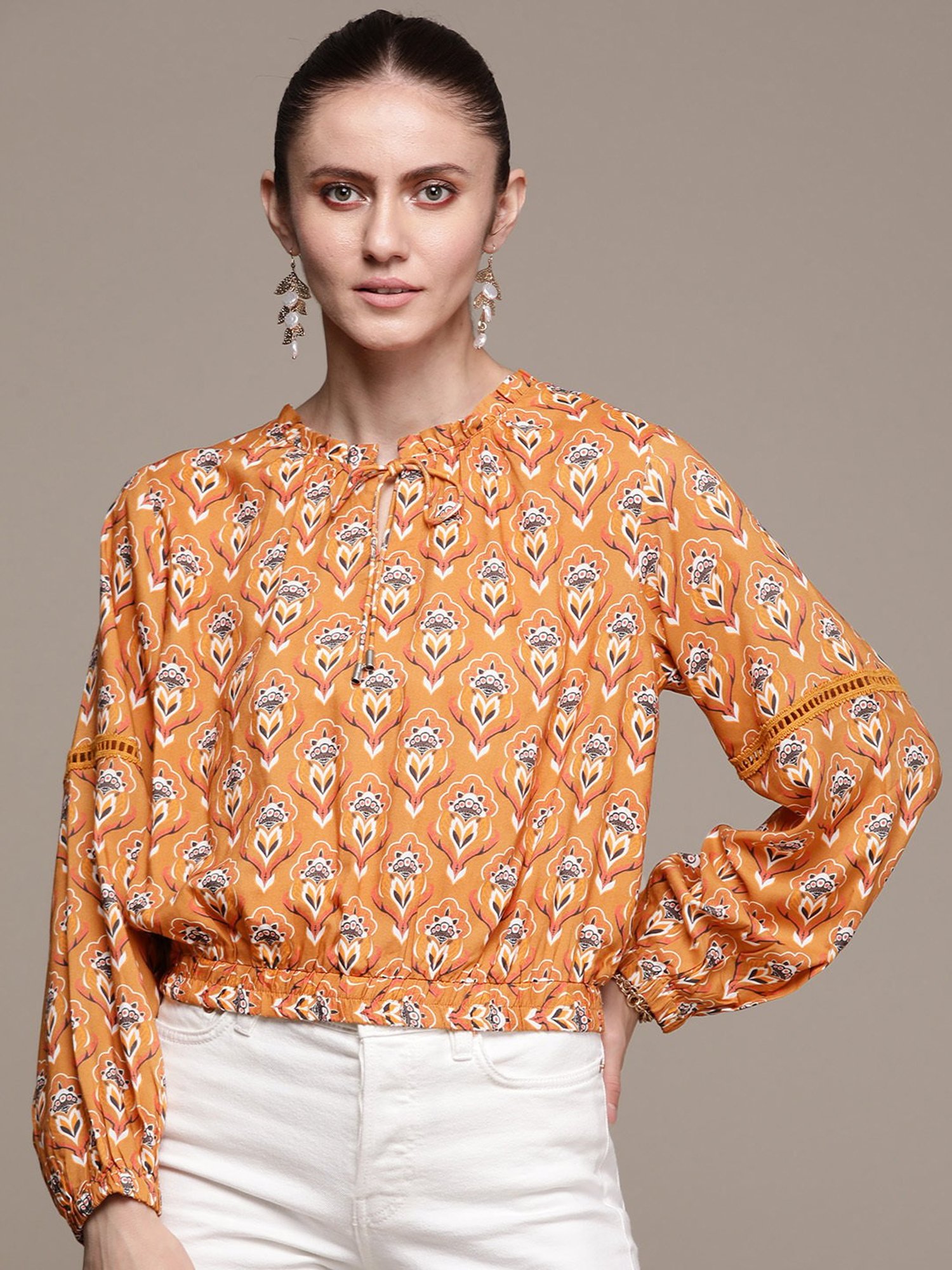 Label Ritu Kumar Light Brown Printed Top