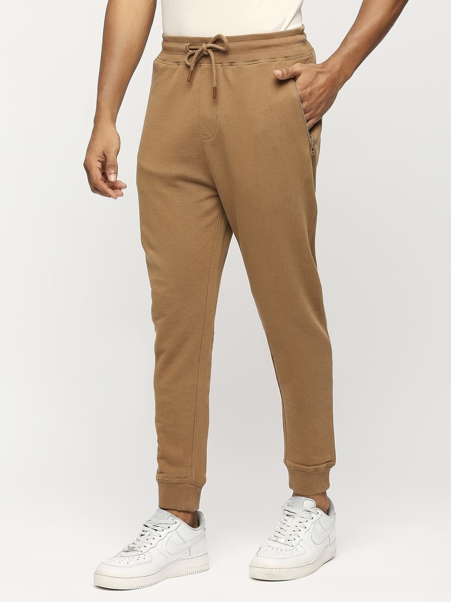 Basics Brown Cotton Jogger Fit Texture Joggers