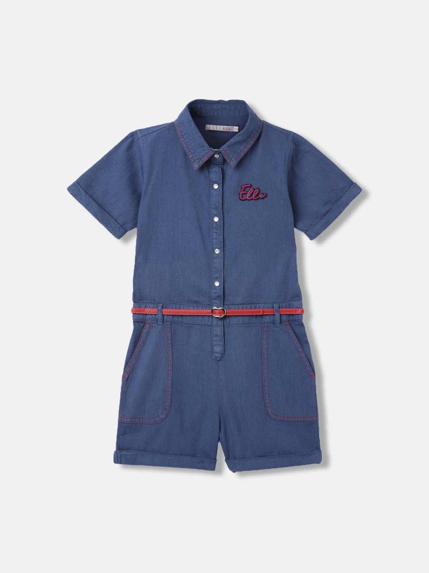 Elle Kids Blue Cotton Logo Playsuit