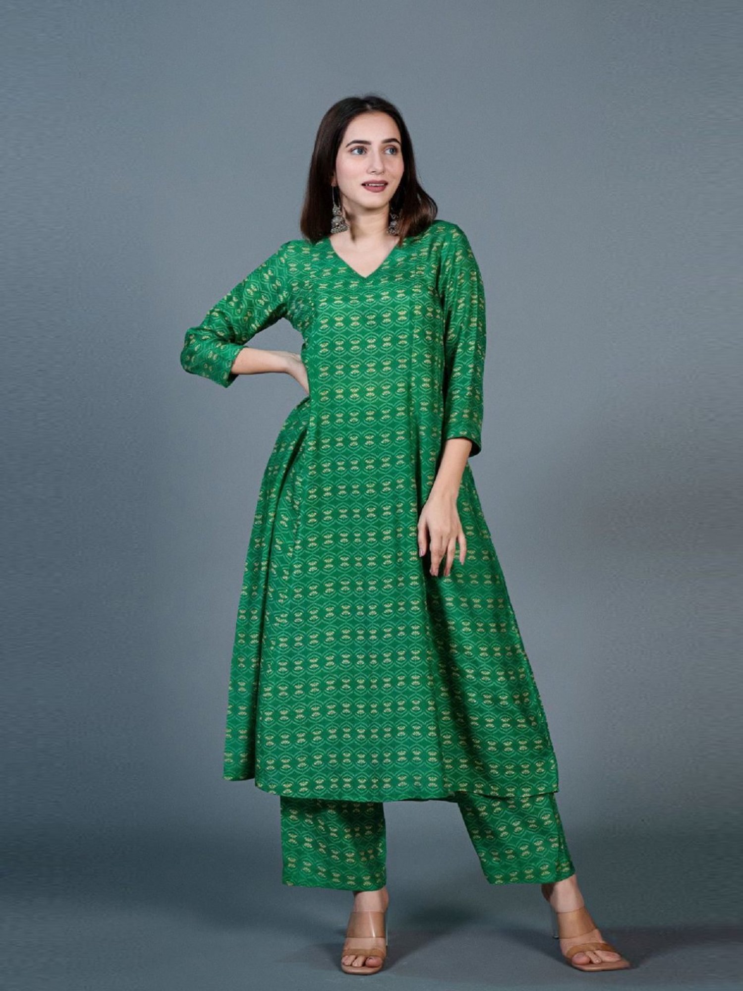 Eeshva India Bright Green Kali Kurta