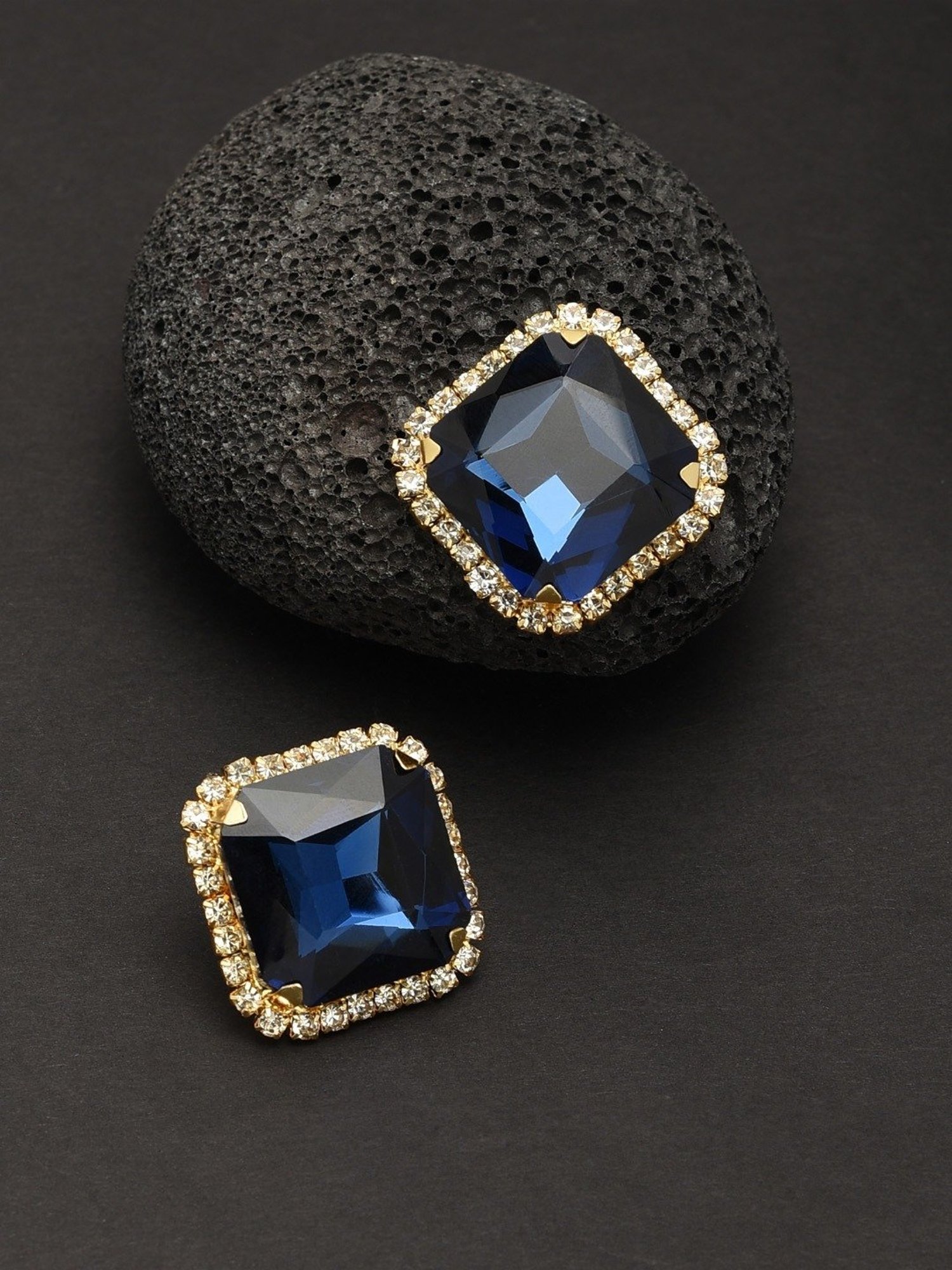 Zaveri Pearls Blue Stone & Diamonds Fusion Look Stud Earrings-ZPFK11418