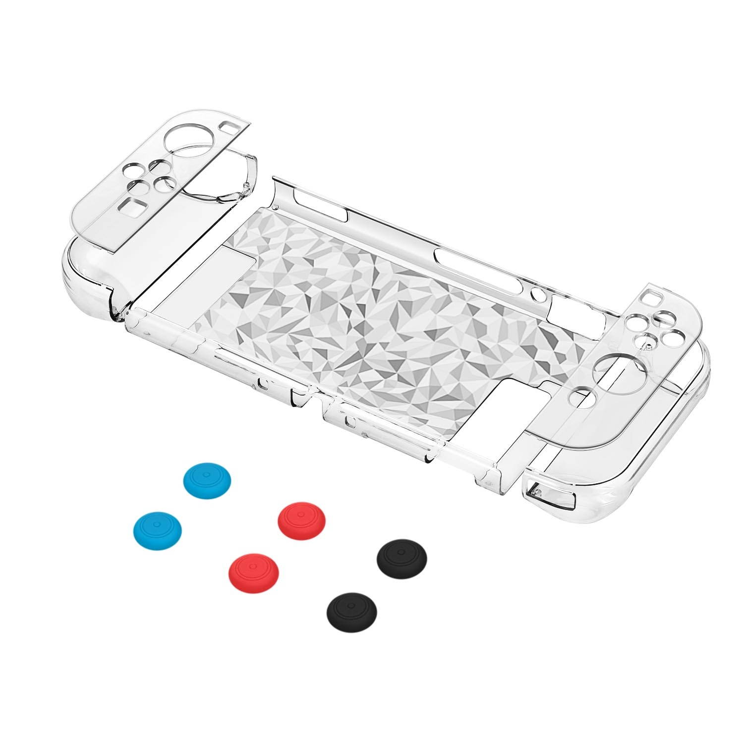 Dockable Case Cover for Nintendo Switch Console and Joy-Con Controller - Set with Screen Protector 6Pcs Thumb Cap Accessories, Hard Protective Plastic Shell Anti-Scratch Shockproof (Clear Diamond)
