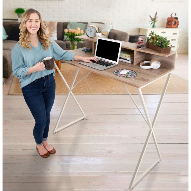 Joy Standing Desk 48" Stand-up Workstation with Cubbies - Wood Grain Finish - Stand Steady