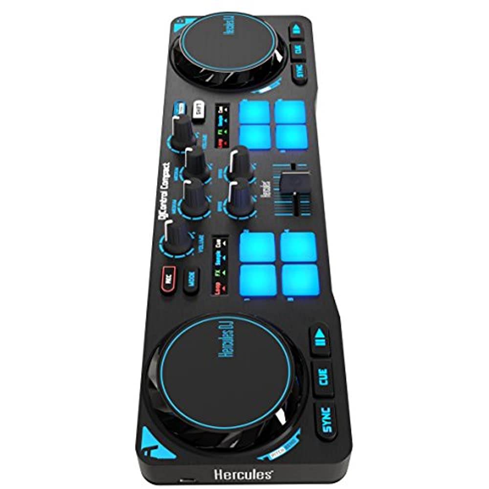 Hercules 4780843 DJControl Compact super-mobile USB Controller with 8 Trigger Pads and 2 Virtual Turntable Decks