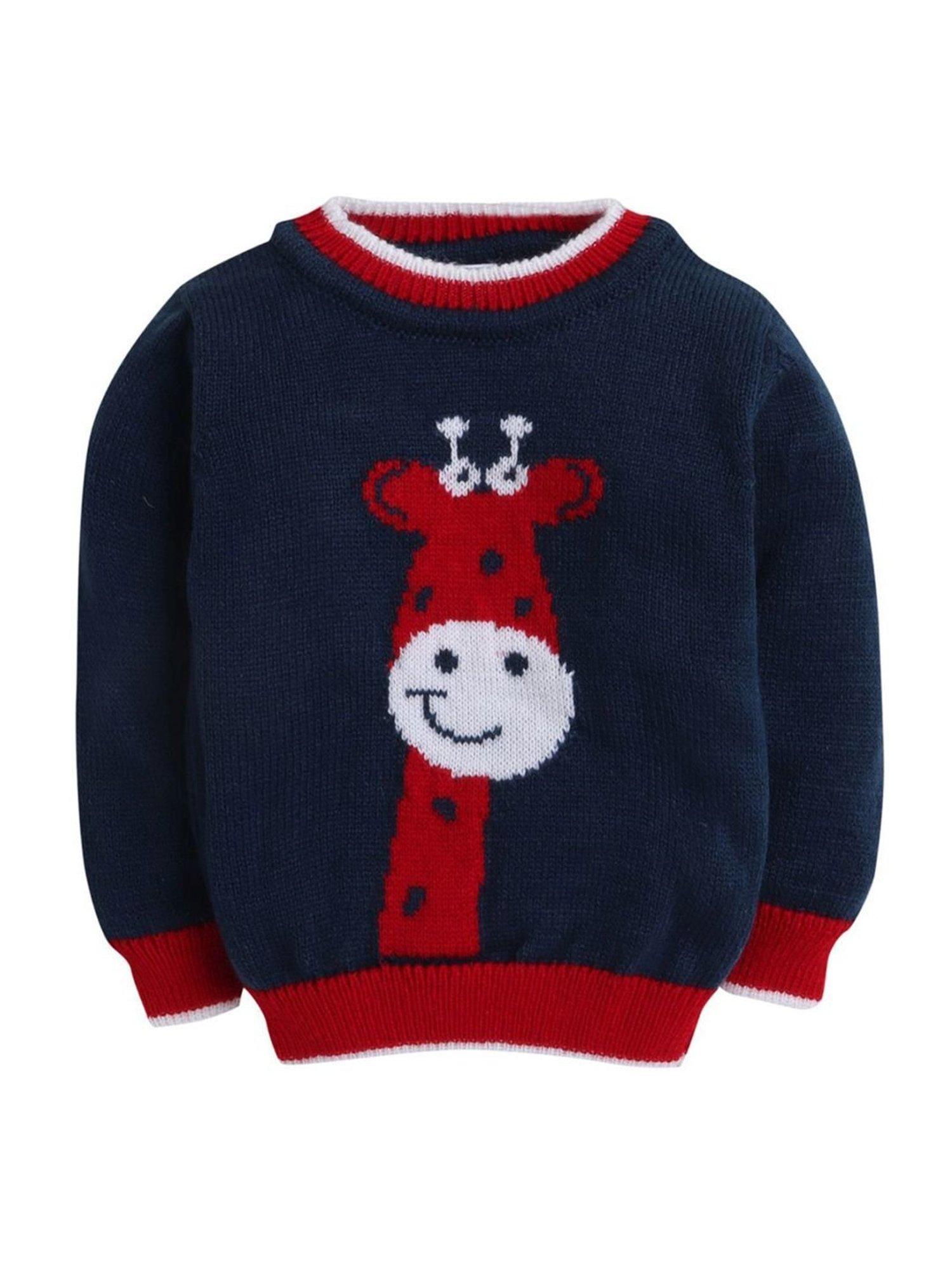 Little Angels Kids Navy & Red Self Full Sleeves Pullover