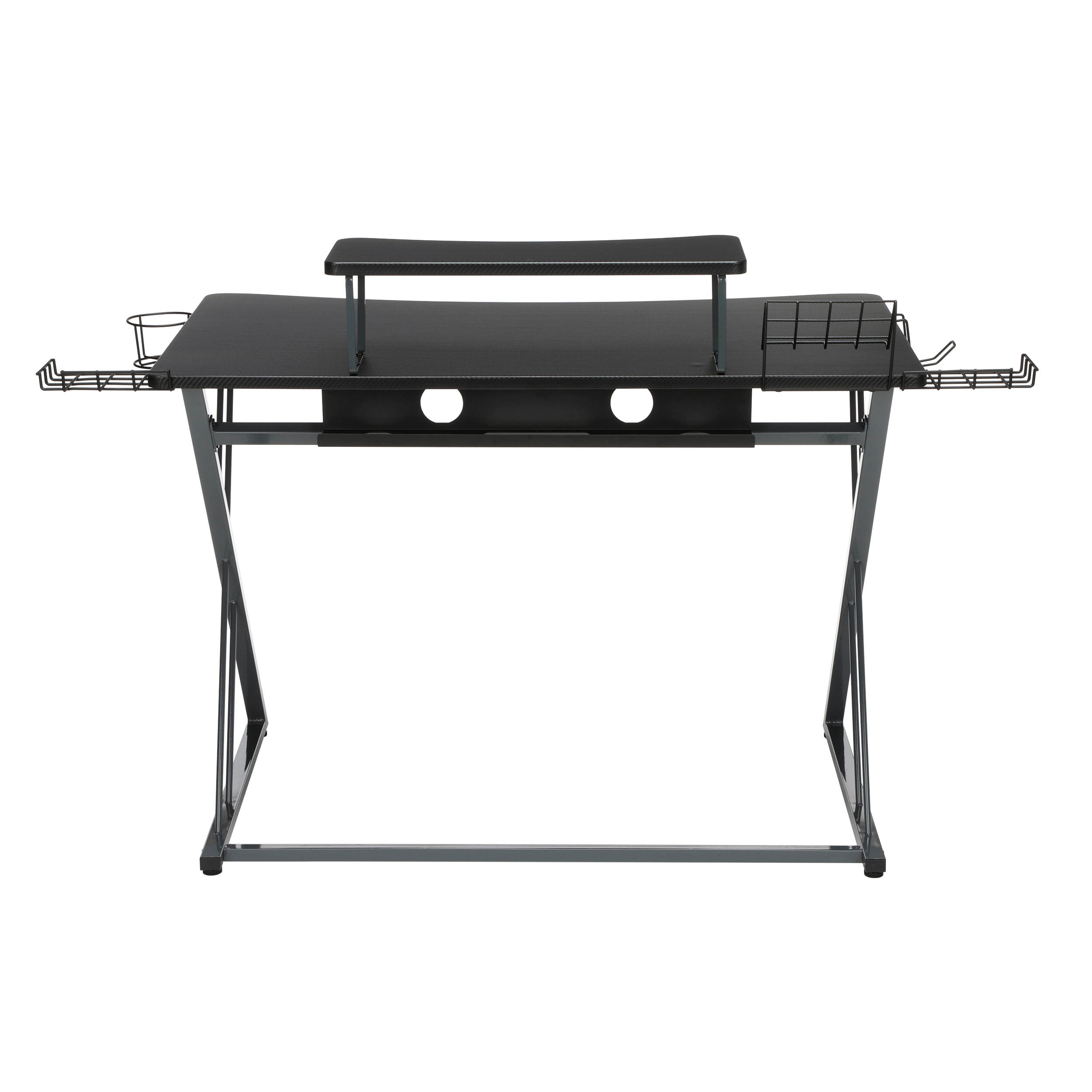 OFM Essentials Collection 55" Gaming Computer Desk, 35" Monitor Shelf, Z-Base, in Gray/Black (ESS-1101-GRY-BLK)