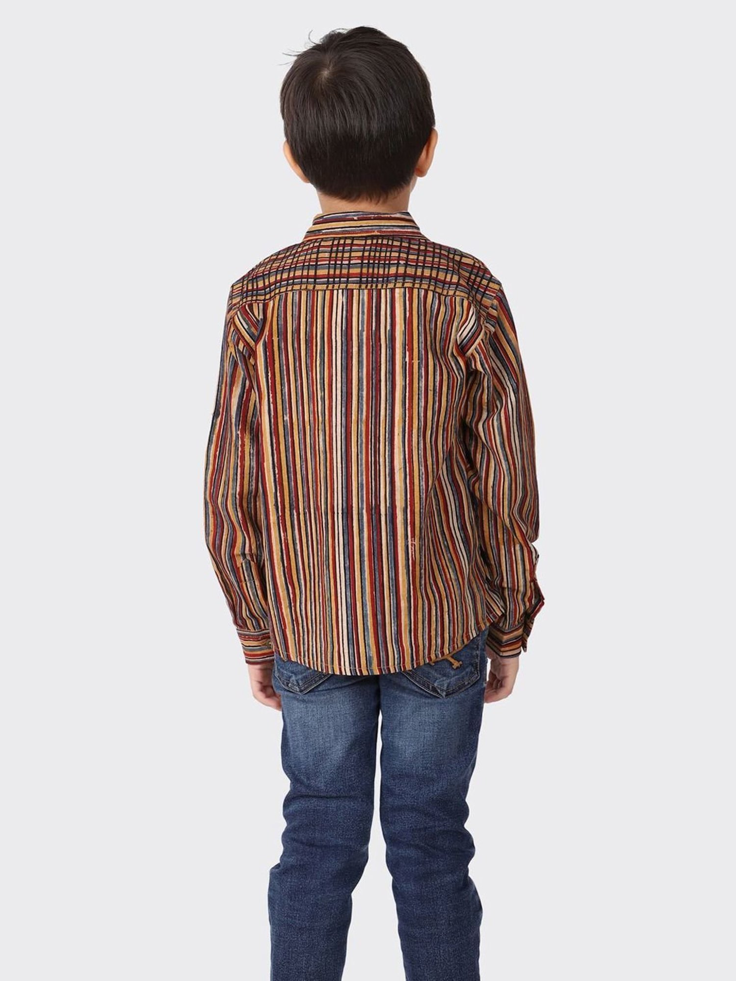 Fabindia Kids Brown & Black Cotton Printed Shirt
