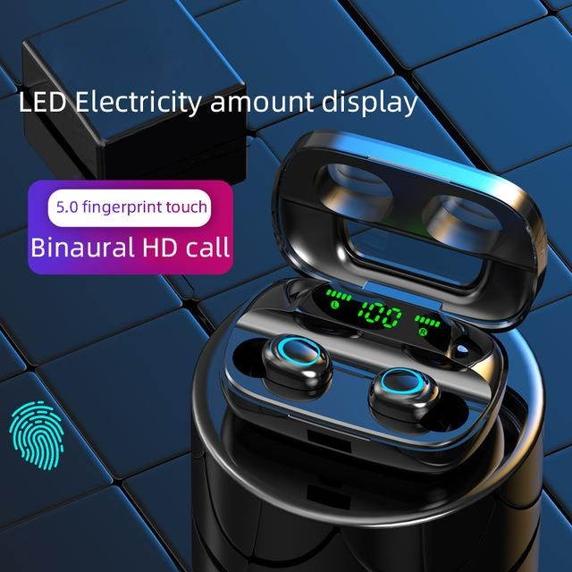 Abelanja Touch Wireless Earphone TWS 5.0 Bluetooth Headphones HiFi Stereo Earphones Noise Canceling Headset Waterproof Earbuds LED Power