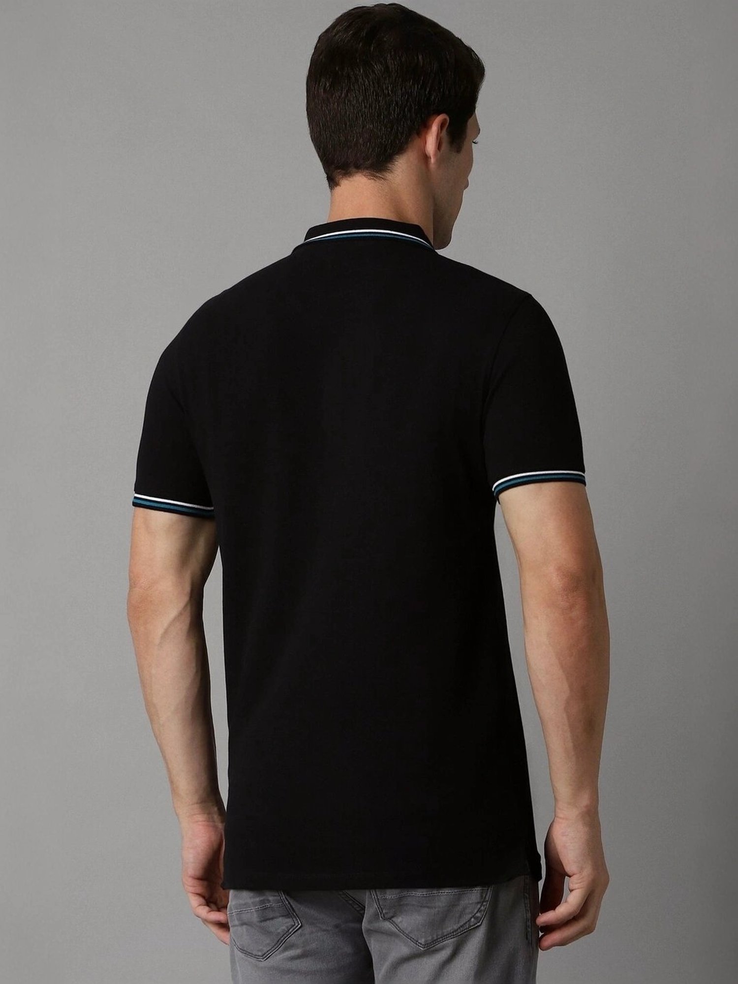 Louis Philippe Black Cotton Slim Fit Polo T-Shirt