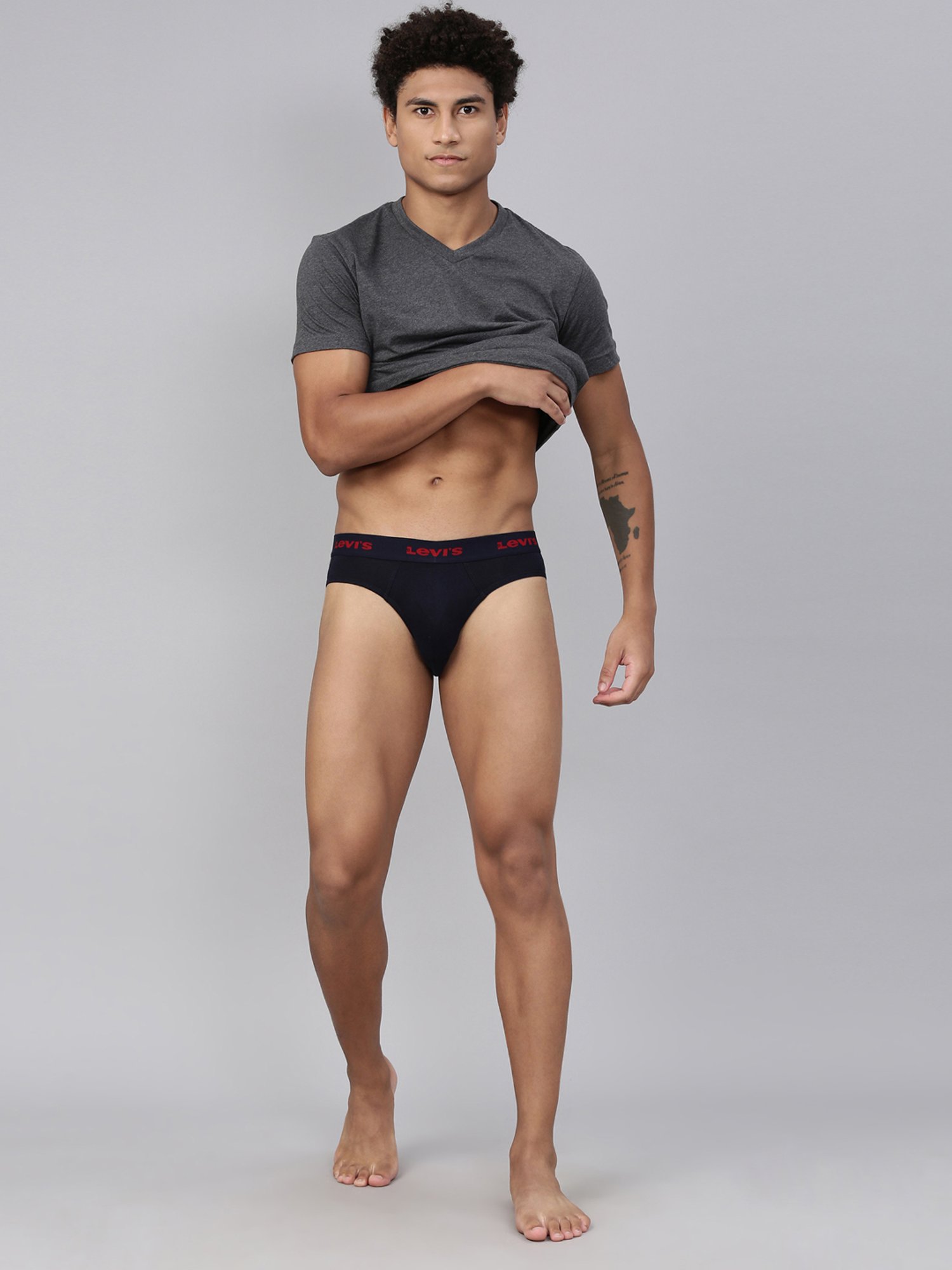 Levi's Black & Grey Cotton Regular Fit Briefs - Pack Of 2