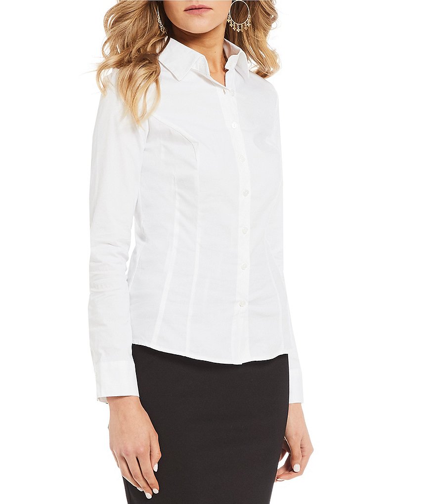 Takara Long-Sleeve Tailored Dress Blouse