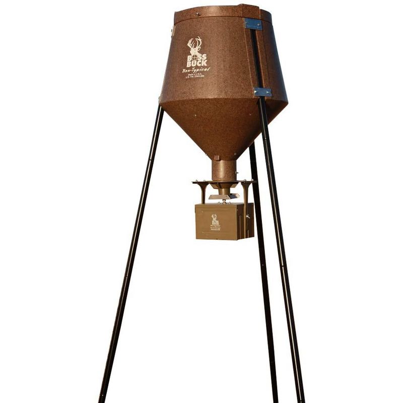 Boss Buck 200 Series Large Outdoor Automatic Hunting Wildlife Deer Feeder, 200 Pound Maximum Feed Capacity, Brown