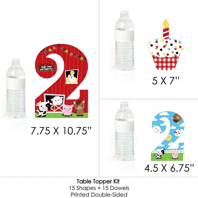 Big Dot of Happiness 2nd Birthday Farm Animals - Barnyard Second Birthday Party Centerpiece Sticks - Table Toppers - Set of 15