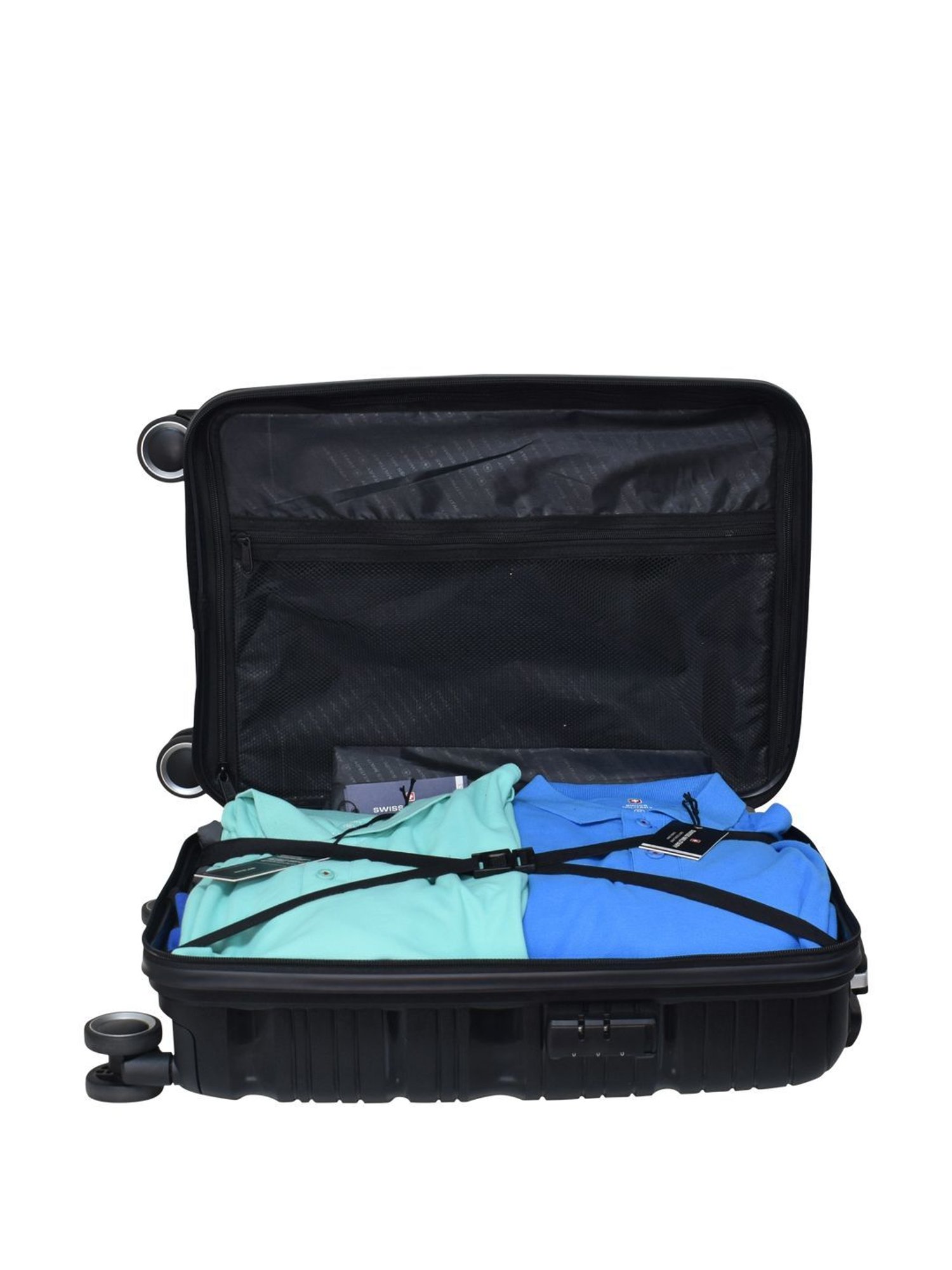 Swiss Military Black 8 Wheels Small Carry-On Luggage