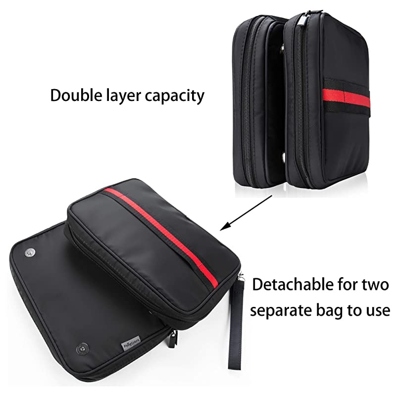 Electronic Organizer Double Layer Detachable Universal Waterproof Travel Cable Case Cord Accessories Storage Bag for Cable, iPad, Phone, Charger, USB, SD Card (Black)