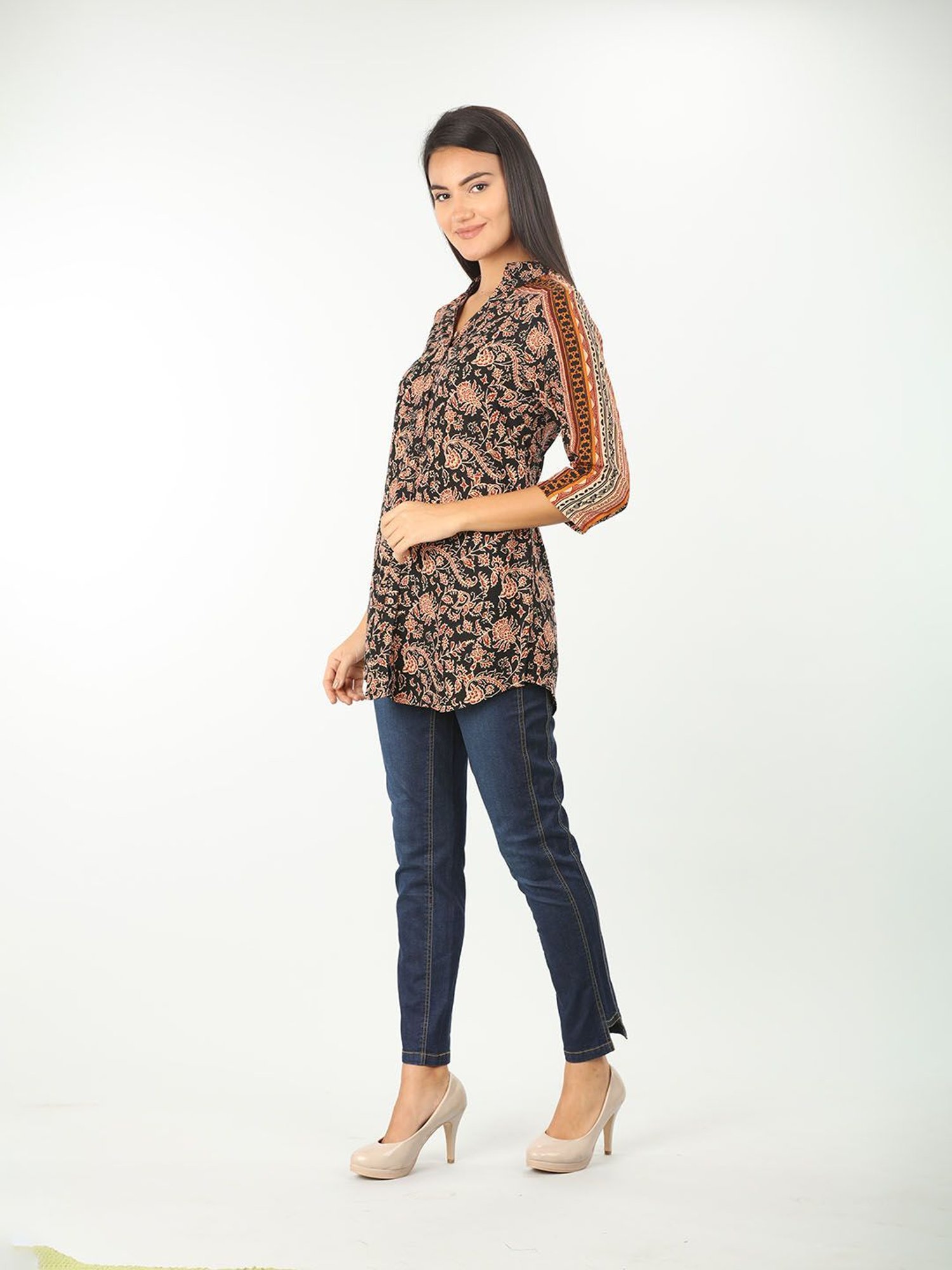 Mustard Black & Rust Rayon Printed Shirt