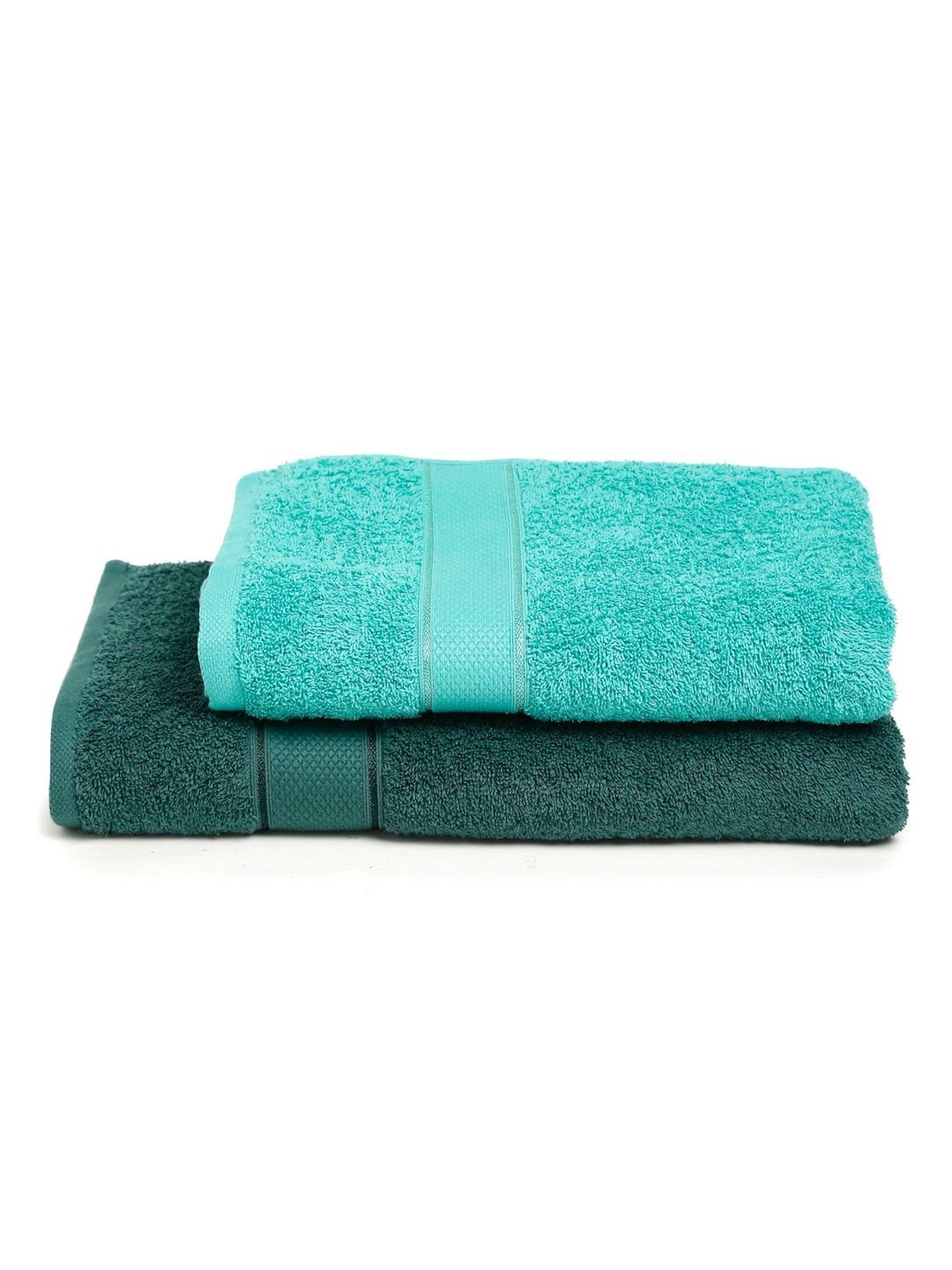 Creeva Dark Green & Sea Green 525 GSM Cotton Bath Towel Set of 2
