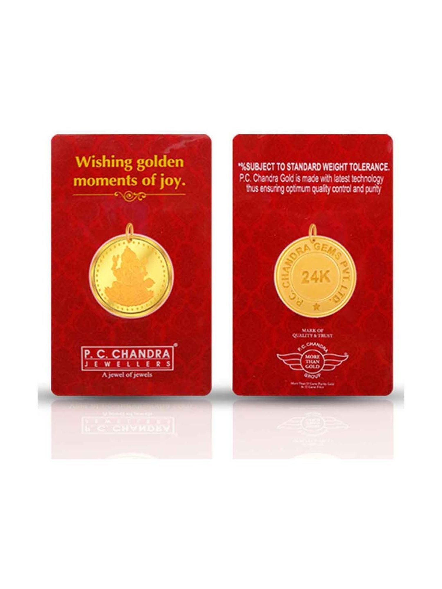 P.C. Chandra Jewellers 24k (999) 10gm Yellow Gold Ganesha Coin Pendant