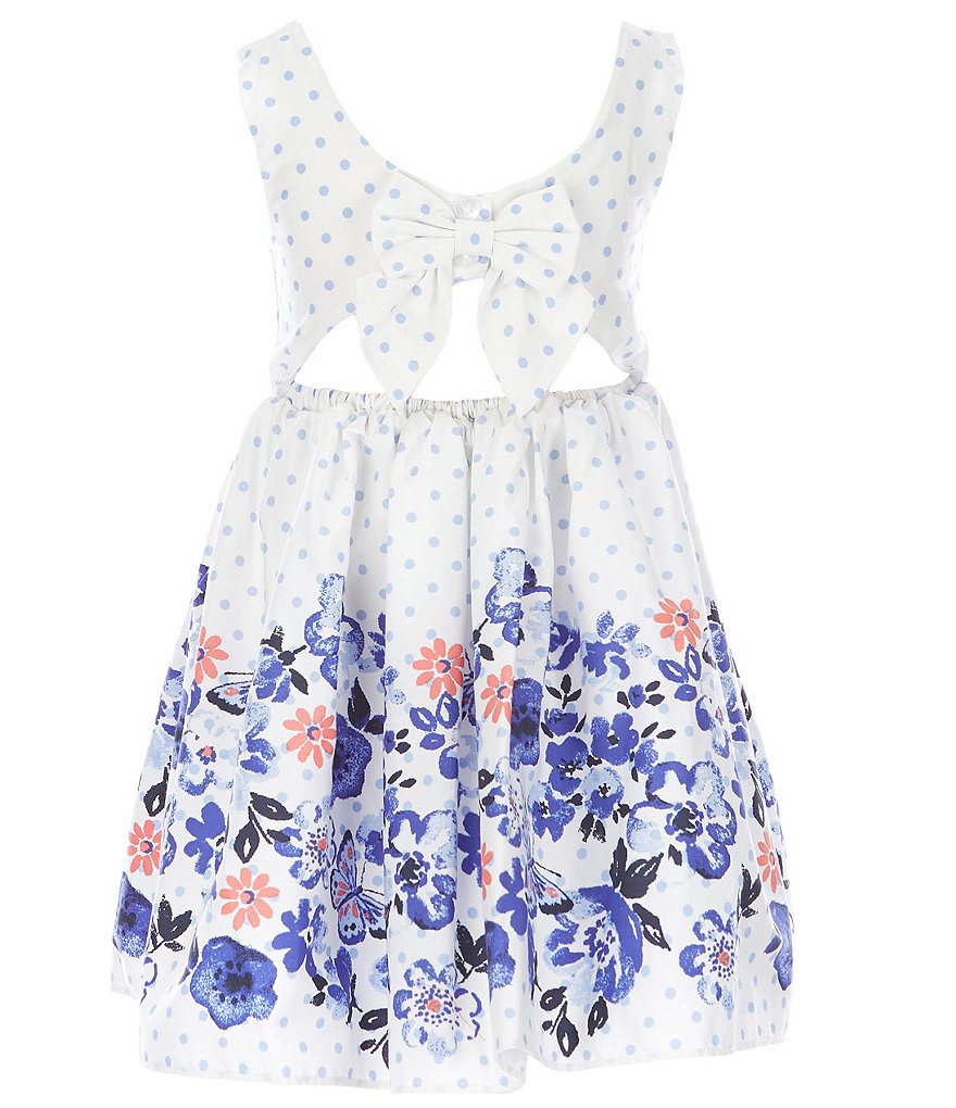 Laura Ashley Little Girls 2T-6X Dotted/Floral-Border Fit-And-Flare Dress