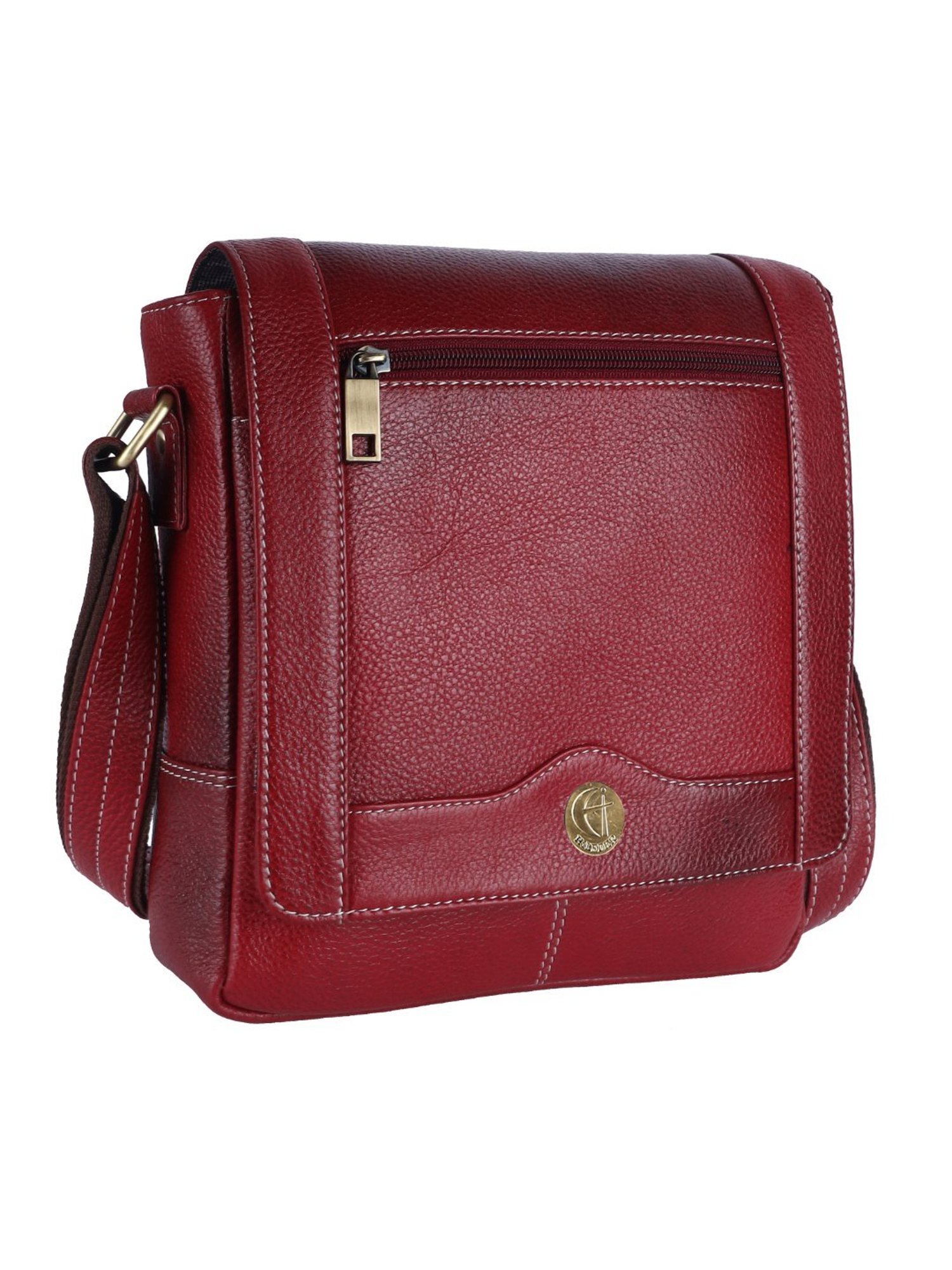 HiLEDER Pure Genuine Leather Messenger Shoulder Sling Cross Body Office Bag for Men and Women,Maroon